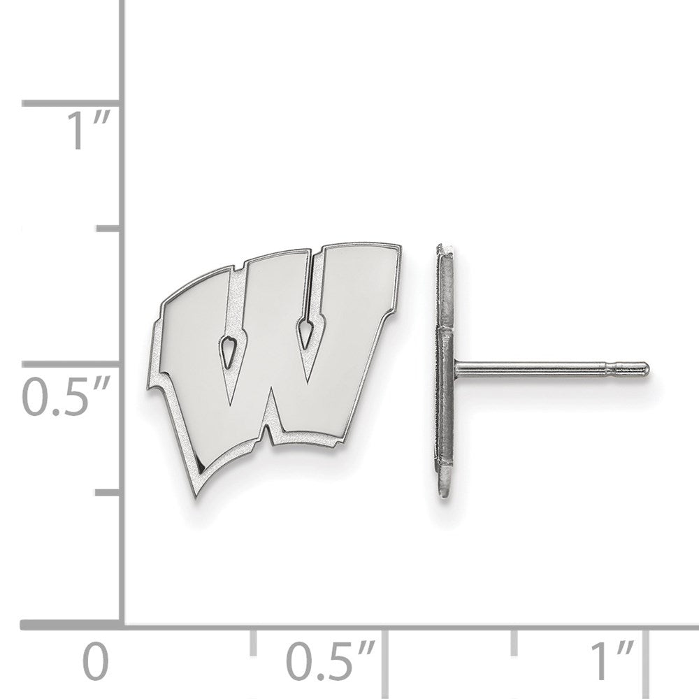 Sterling Silver Rhodium Plated Logoart University Of Wisconsin Letter W Small Post Earrings