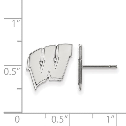 Sterling Silver Rhodium Plated Logoart University Of Wisconsin Letter W Small Post Earrings