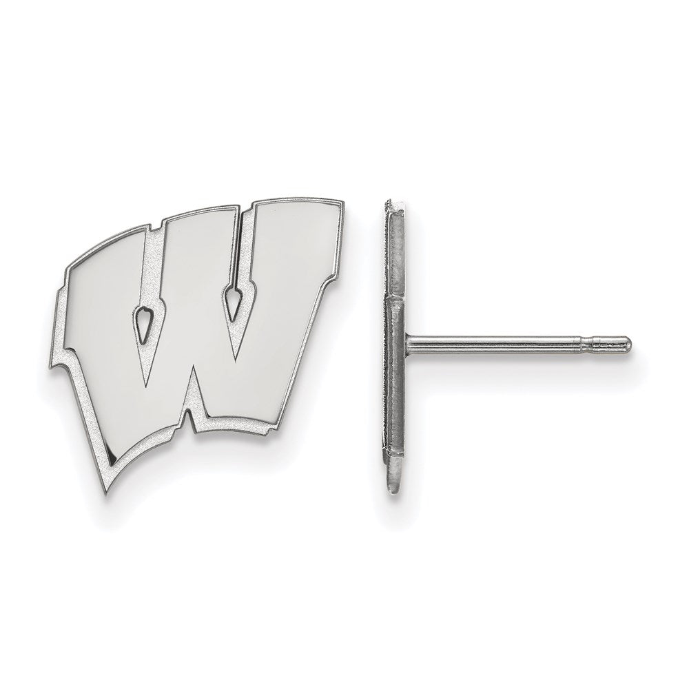 10K White Gold Logoart University Of Wisconsin Letter W Small Post Earrings