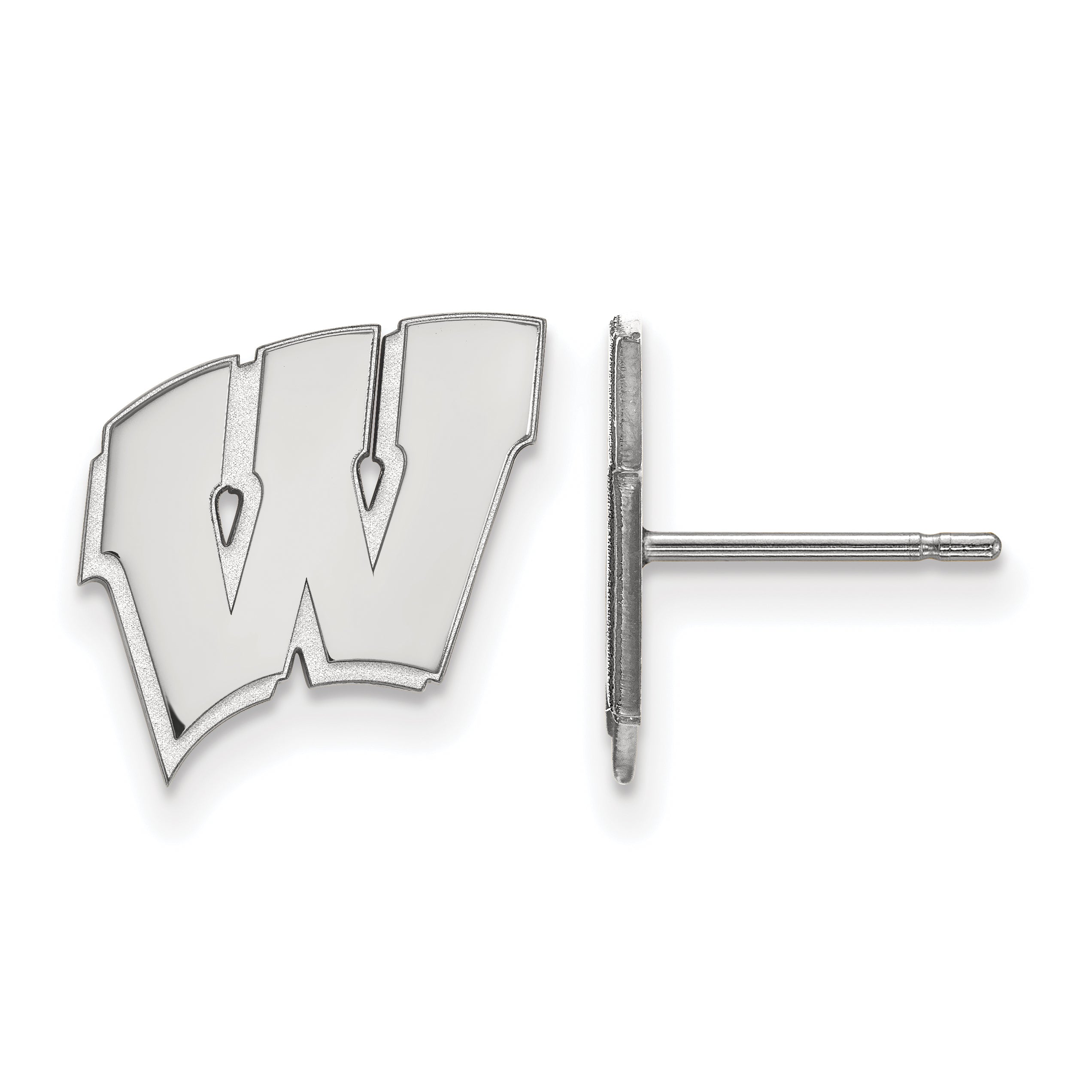 10K White Gold Logoart University Of Wisconsin Letter W Small Post Earrings
