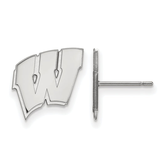 10K White Gold Logoart University Of Wisconsin Letter W Small Post Earrings