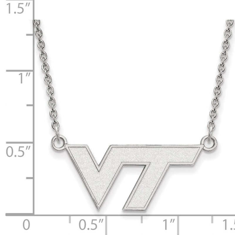 Sterling Silver Rhodium Plated Logoart Virginia Tech V T Small Pendant 18 Inch Necklace
