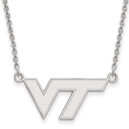 10K White Gold Logoart Virginia Tech V T Small Pendant 18 Inch Necklace