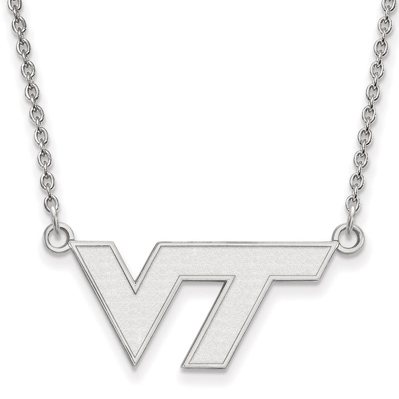 14K White Gold Logoart Virginia Tech V T Small Pendant 18 Inch Necklace