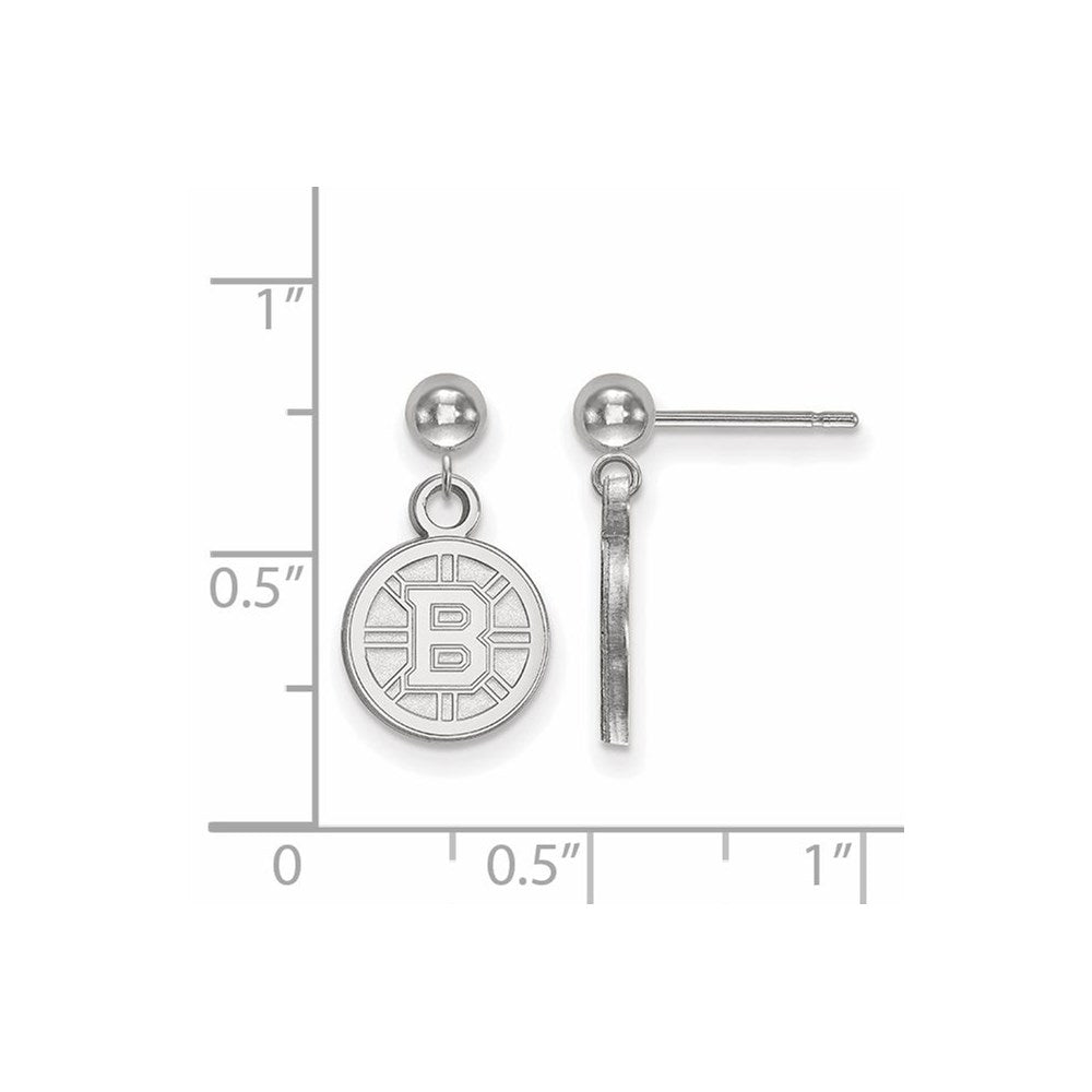 Sterling Silver Rhodium Plated Nhl Logoart Boston Bruins Dangle Post Earrings
