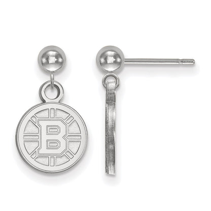 Sterling Silver Rhodium Plated Nhl Logoart Boston Bruins Dangle Post Earrings