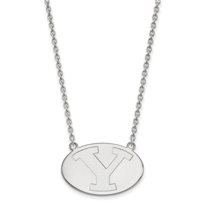 Sterling Silver Rhodium Plated Logoart Brigham Young University Letter Y Large Pendant 18 Inch Necklace