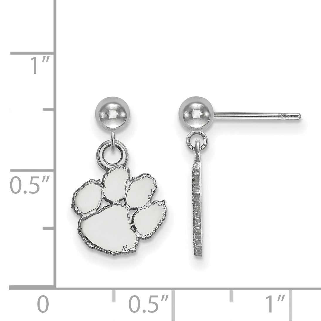 14K White Gold Logoart Clemson University Tiger Paw Dangle Ball Post Earrings