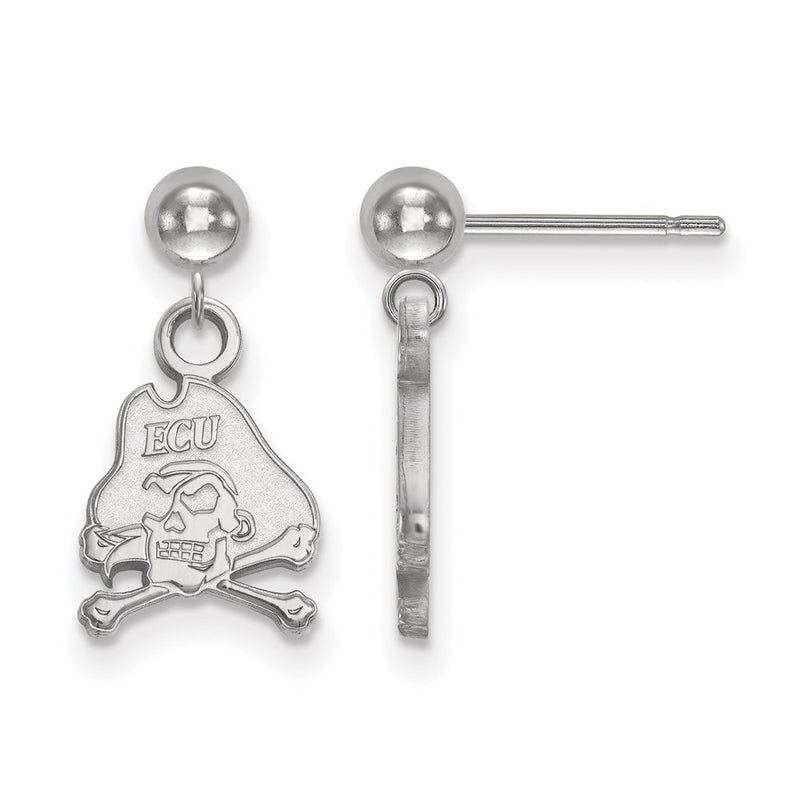 Sterling Silver Rhodium Plated Logoart East Carolina University Pirate Dangle Ball Post Earrings