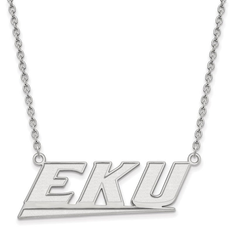 14K White Gold Logoart Eastern Kentucky University E K U Large Pendant 18 Inch Necklace