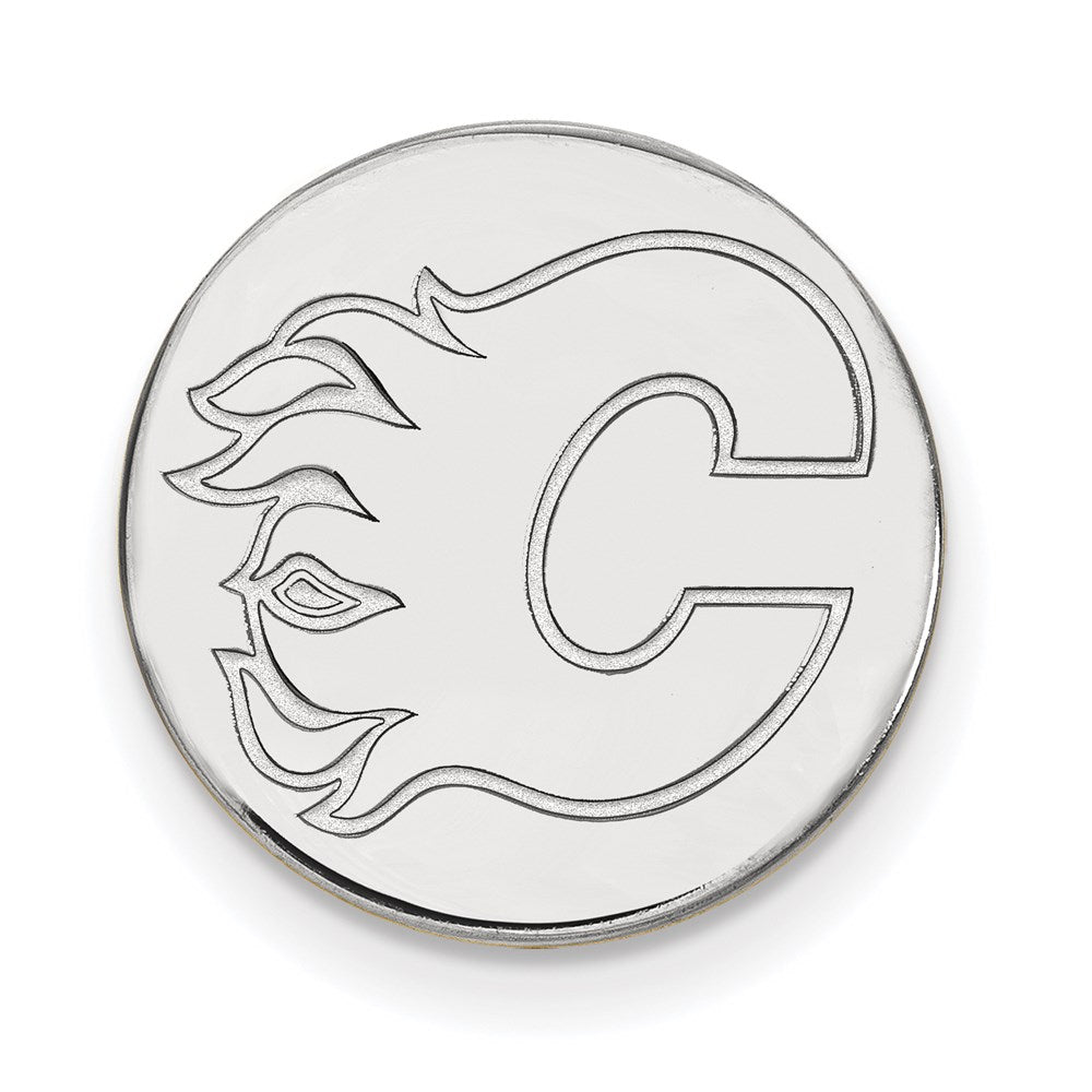 Sterling Silver Rhodium Plated Nhl Logoart Calgary Flames Black Leather Wallet