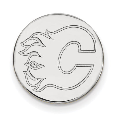 Sterling Silver Rhodium Plated Nhl Logoart Calgary Flames Black Leather Wallet