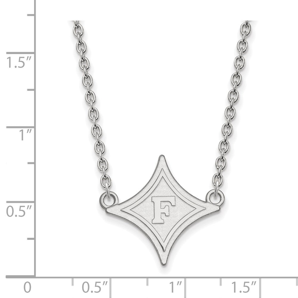 Sterling Silver Rhodium Plated Logoart Furman University Large Pendant 18 Inch Necklace