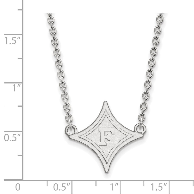 Sterling Silver Rhodium Plated Logoart Furman University Large Pendant 18 Inch Necklace