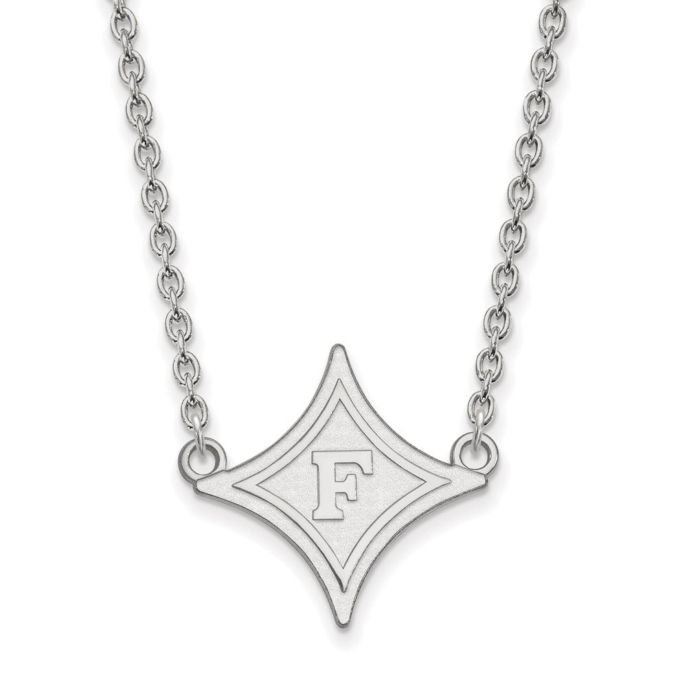 Sterling Silver Rhodium Plated Logoart Furman University Large Pendant 18 Inch Necklace
