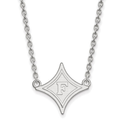 Sterling Silver Rhodium Plated Logoart Furman University Large Pendant 18 Inch Necklace