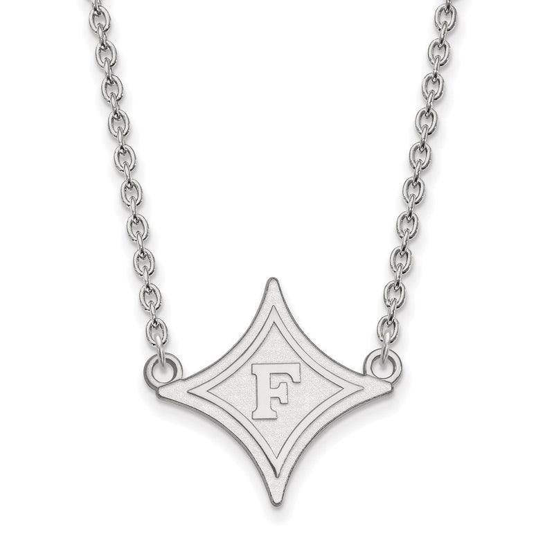 Sterling Silver Rhodium Plated Logoart Furman University Large Pendant 18 Inch Necklace