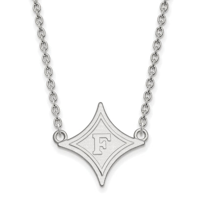 10K White Gold Logoart Furman University Large Pendant 18 Inch Necklace
