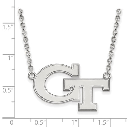 Sterling Silver Rhodium Plated Logoart Georgia Institute Of Technology G T Large Pendant 18 Inch Necklace