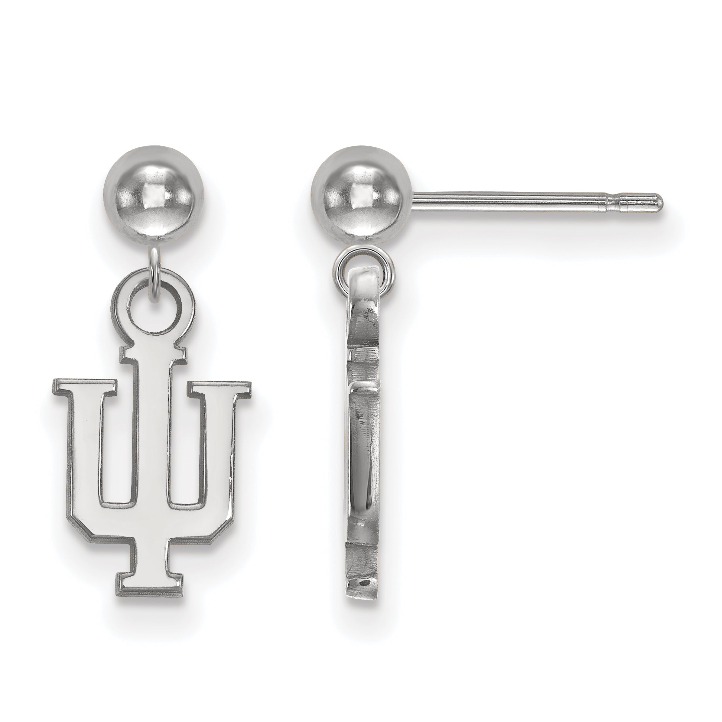 14K White Gold Logoart Indiana University I U Dangle Ball Post Earrings
