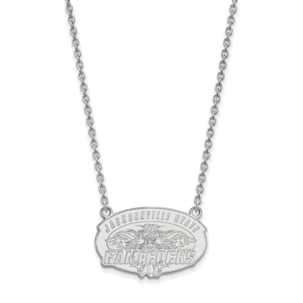 14K White Gold Logoart Jacksonville State University Large Pendant 18 Inch Necklace