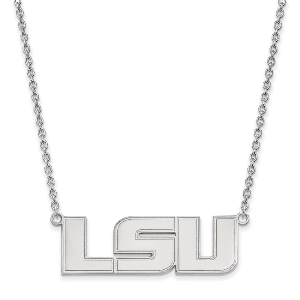 10K White Gold Logoart Louisiana State University L S U Large Pendant 18 Inch Necklace