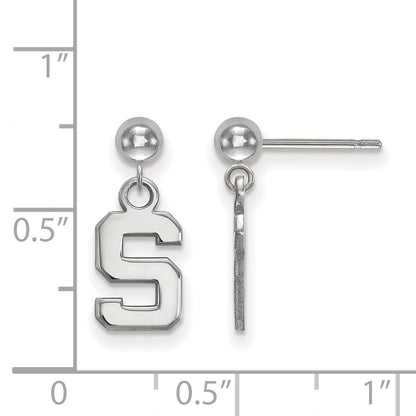 Sterling Silver Rhodium Plated Logoart Michigan State University Letter S Dangle Ball Post Earrings