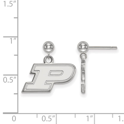 Sterling Silver Rhodium Plated Logoart Purdue University Letter P Dangle Ball Post Earrings