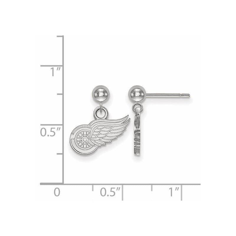 Sterling Silver Rhodium Plated Nhl Logoart Detroit Red Wings Dangle Post Earrings
