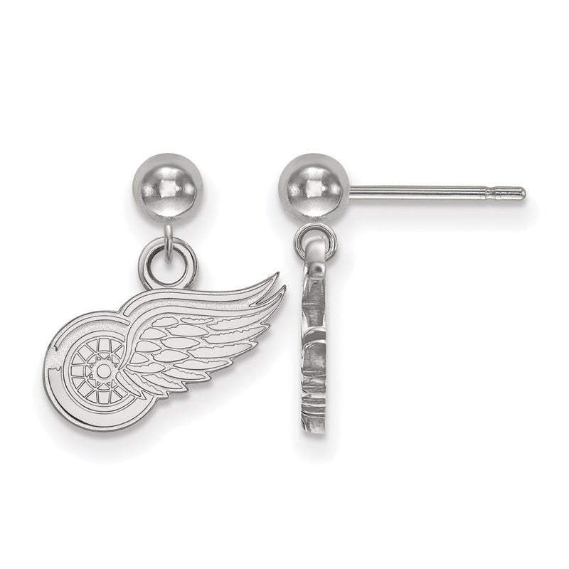 Sterling Silver Rhodium Plated Nhl Logoart Detroit Red Wings Dangle Post Earrings