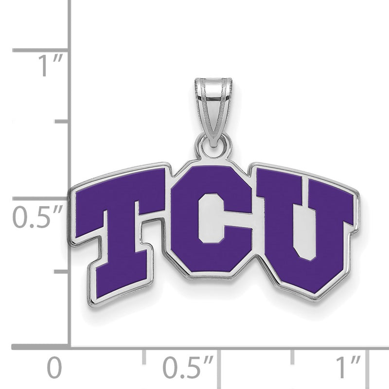 Sterling Silver Rhodium Plated Logoart Texas Christian University T C U Small Enameled Pendant