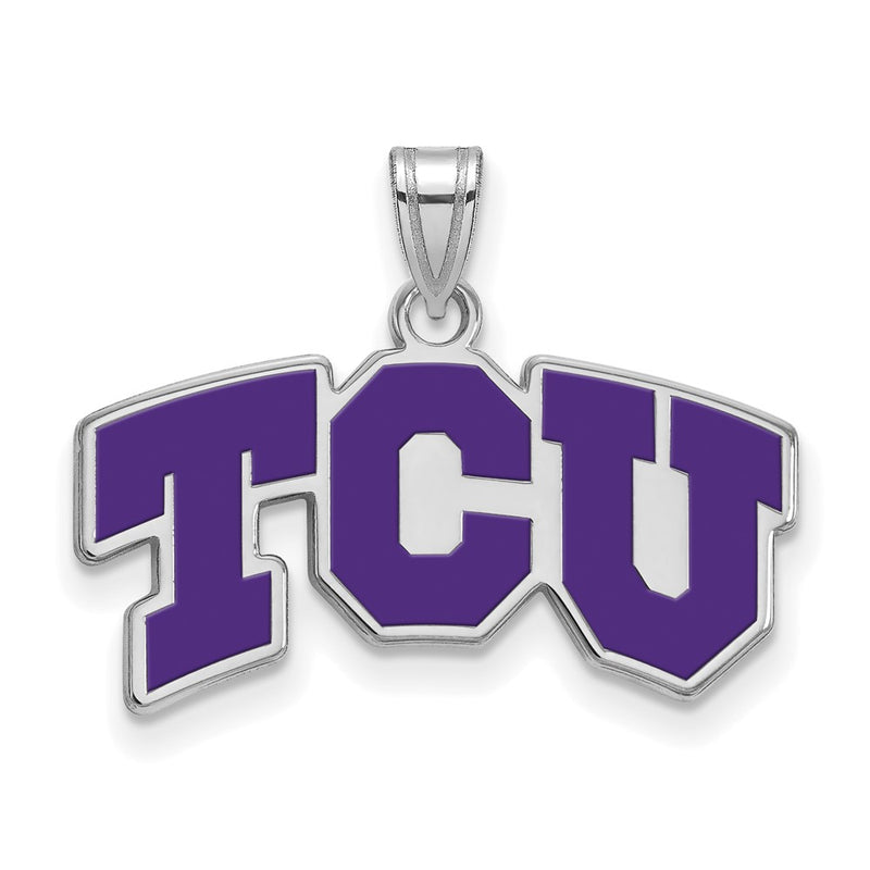 Sterling Silver Rhodium Plated Logoart Texas Christian University T C U Small Enameled Pendant