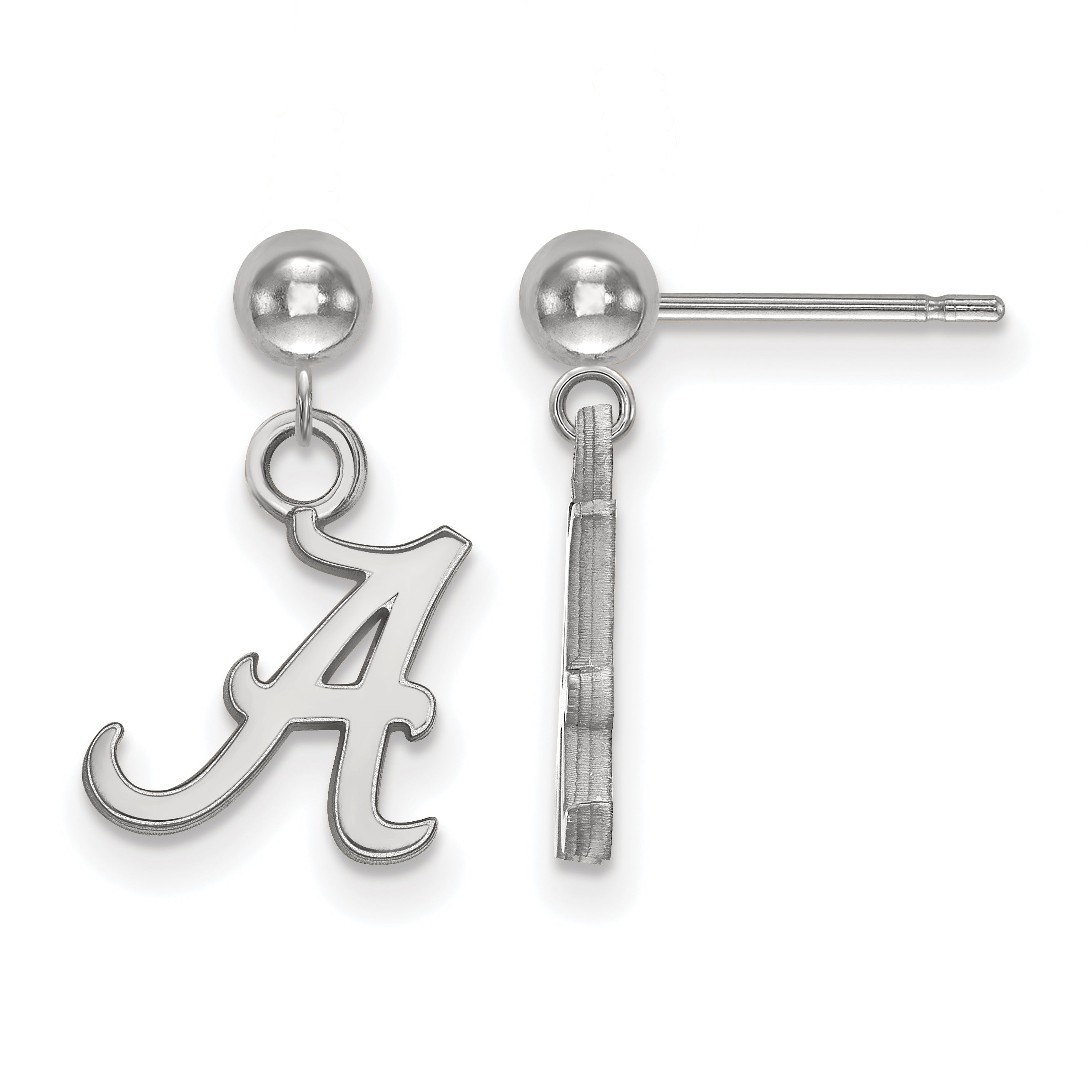 14K White Gold Logoart University Of Alabama Letter A Dangle Ball Post Earrings