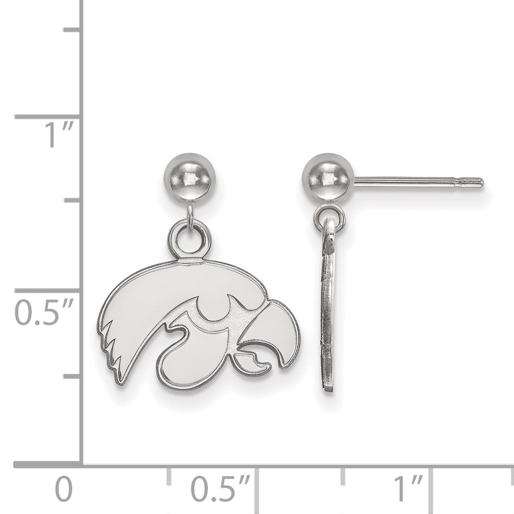 Sterling Silver Rhodium Plated Logoart University Of Iowa Hawk Dangle Ball Post Earrings
