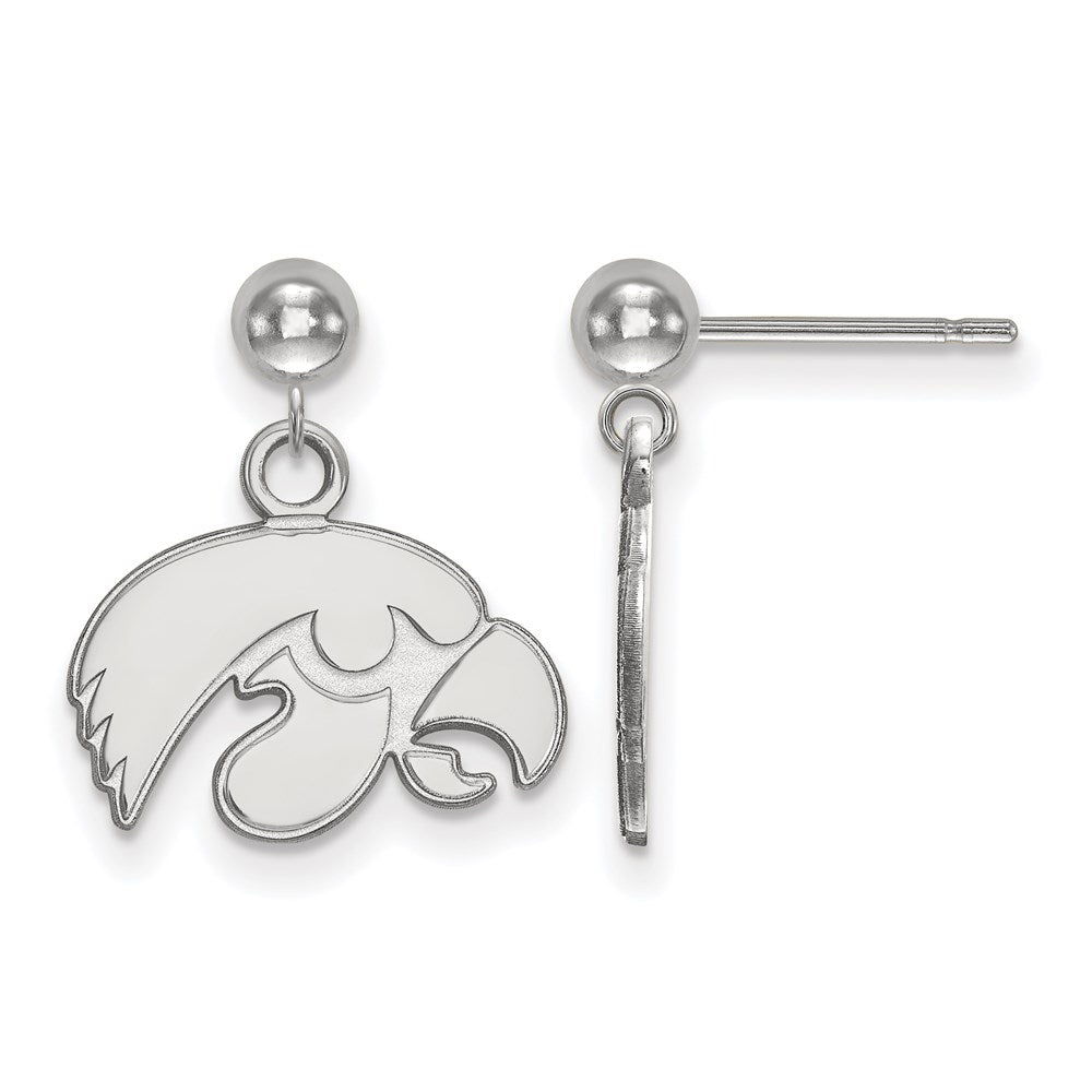Sterling Silver Rhodium Plated Logoart University Of Iowa Hawk Dangle Ball Post Earrings