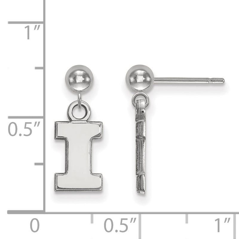 Sterling Silver Rhodium Plated Logoart University Of Illinois Letter I Dangle Ball Post Earrings