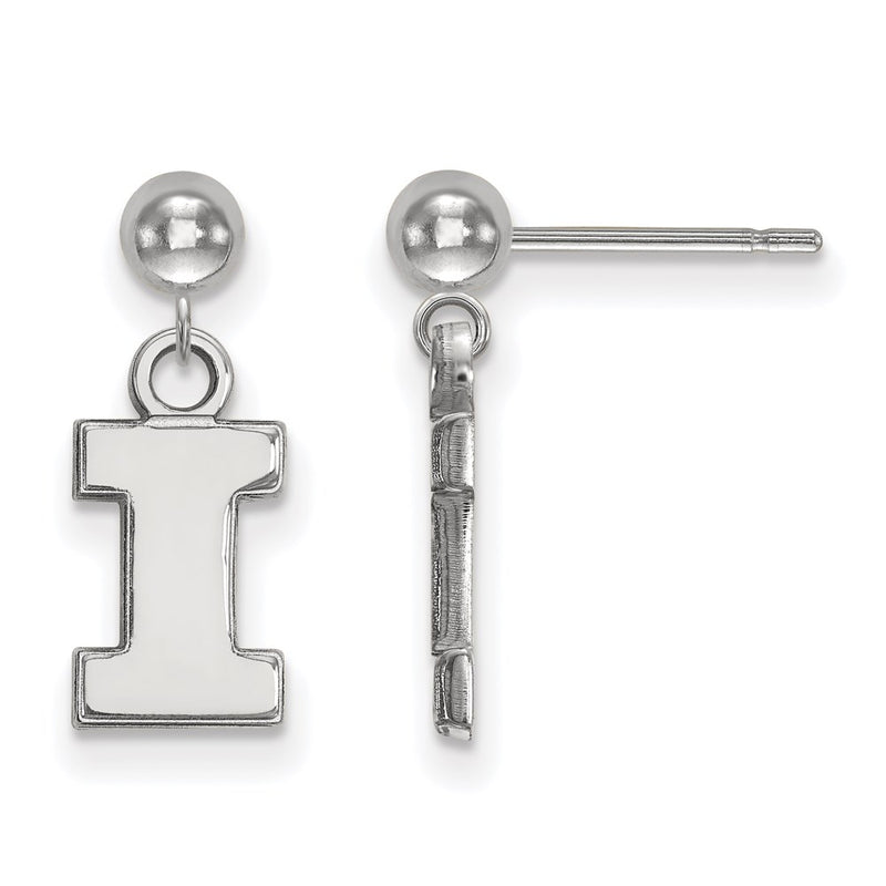 Sterling Silver Rhodium Plated Logoart University Of Illinois Letter I Dangle Ball Post Earrings