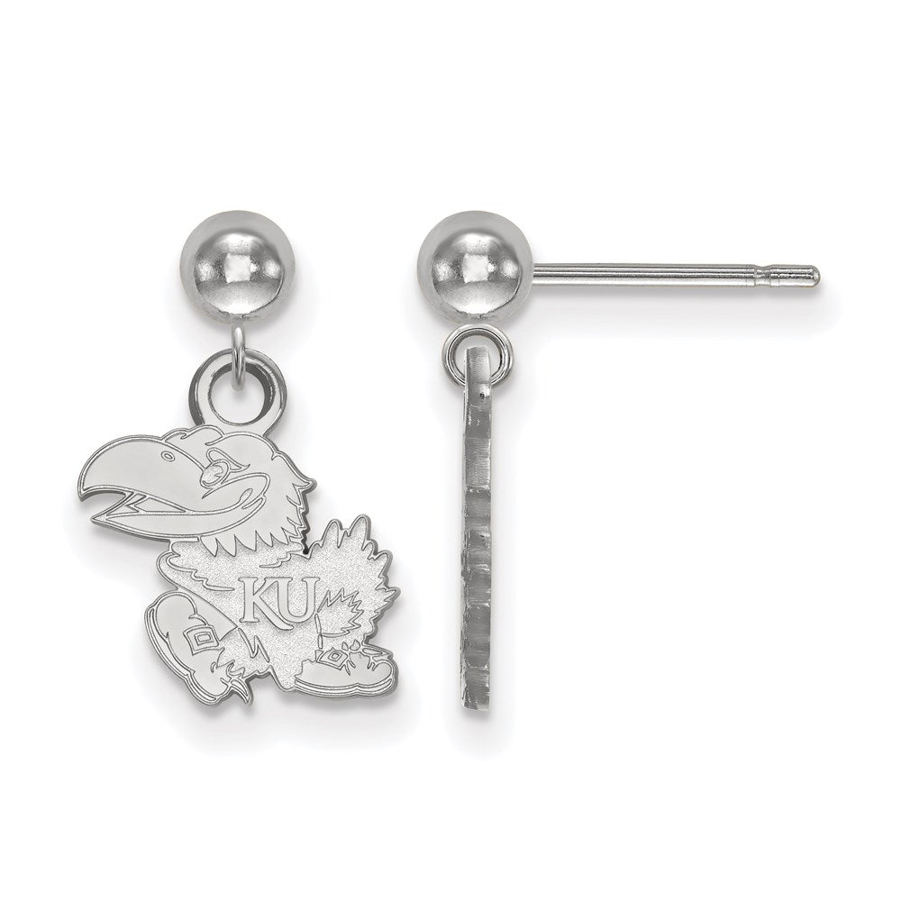 14K White Gold Logoart University Of Kansas Jayhawk Dangle Ball Post Earrings