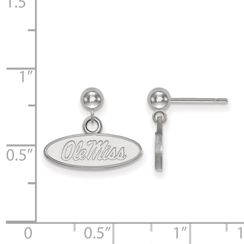 14K White Gold Logoart University Of Mississippi Ole Miss Oval Dangle Ball Post Earrings