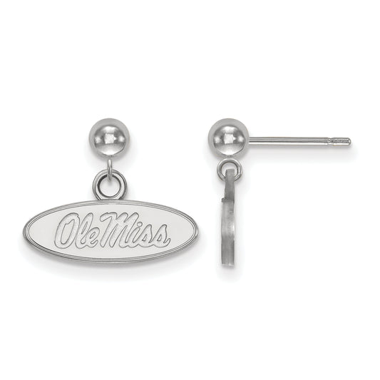 Sterling Silver Rhodium Plated Logoart University Of Mississippi Ole Miss Oval Dangle Ball Post Earrings