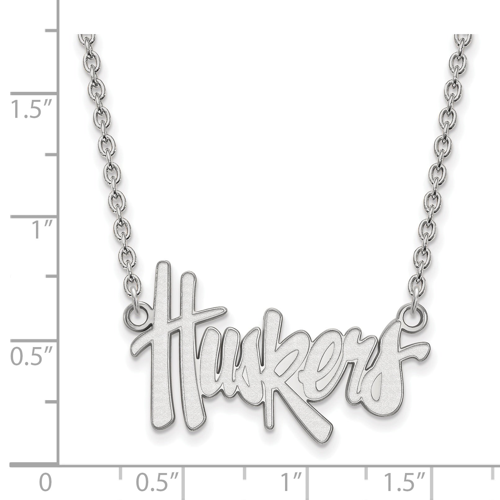 10K White Gold Logoart University Of Nebraska Huskers Script Large Pendant 18 Inch Necklace