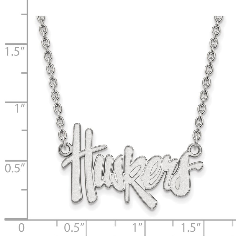 Sterling Silver Rhodium Plated Logoart University Of Nebraska Huskers Script Large Pendant 18 Inch Necklace