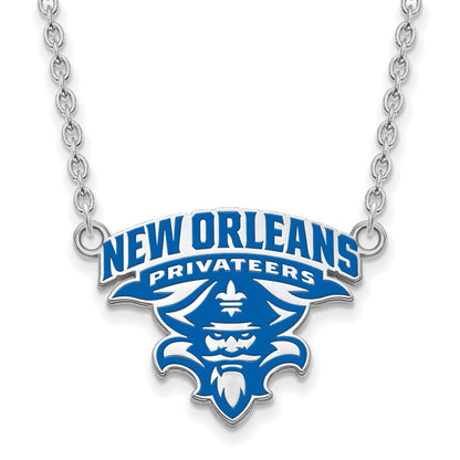 Sterling Silver Rhodium Plated Logoart University Of New Orleans U N O Large Enameled Pendant 18 Inch Necklace