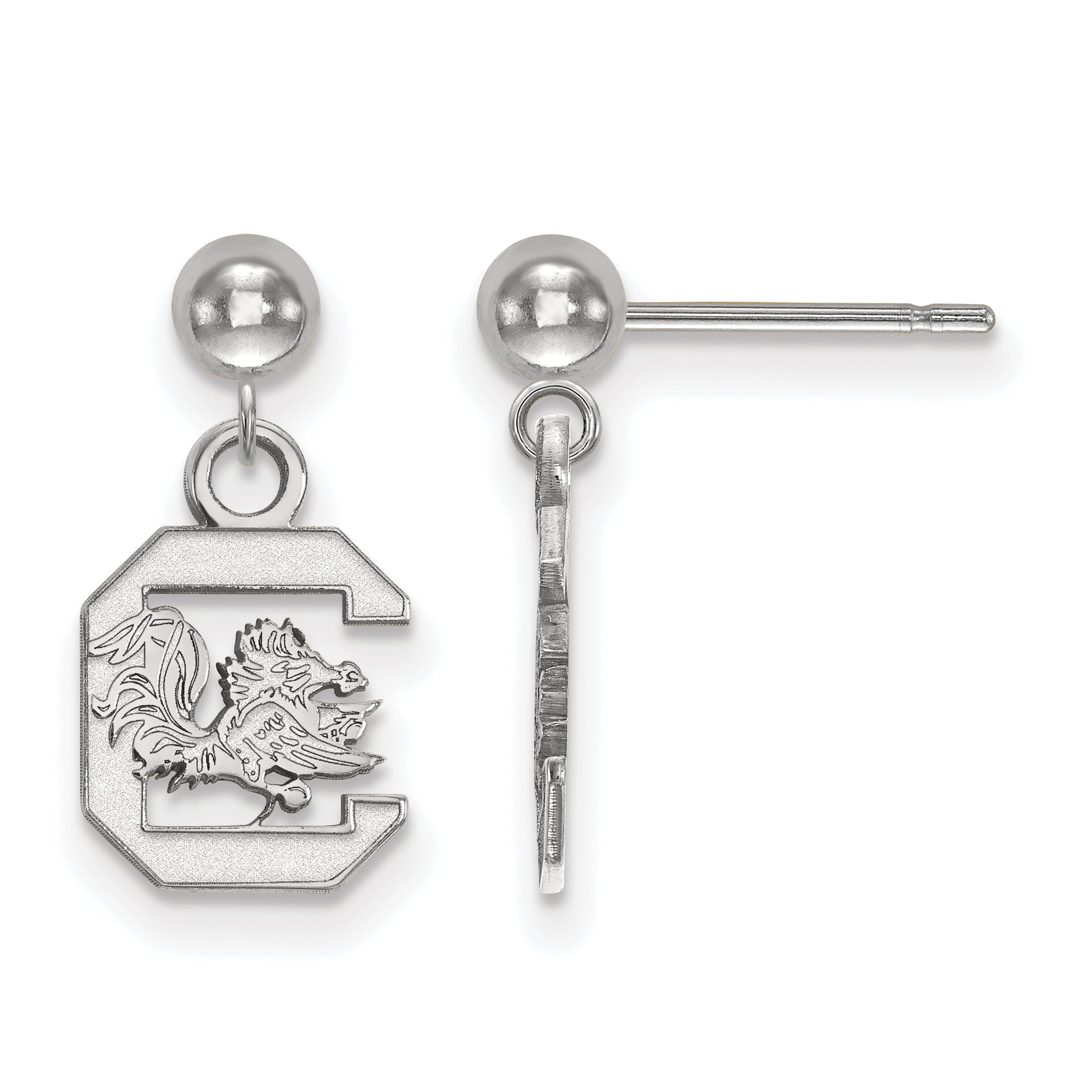 Sterling Silver Rhodium Plated Logoart University Of South Carolina Dangle Ball Post Earrings