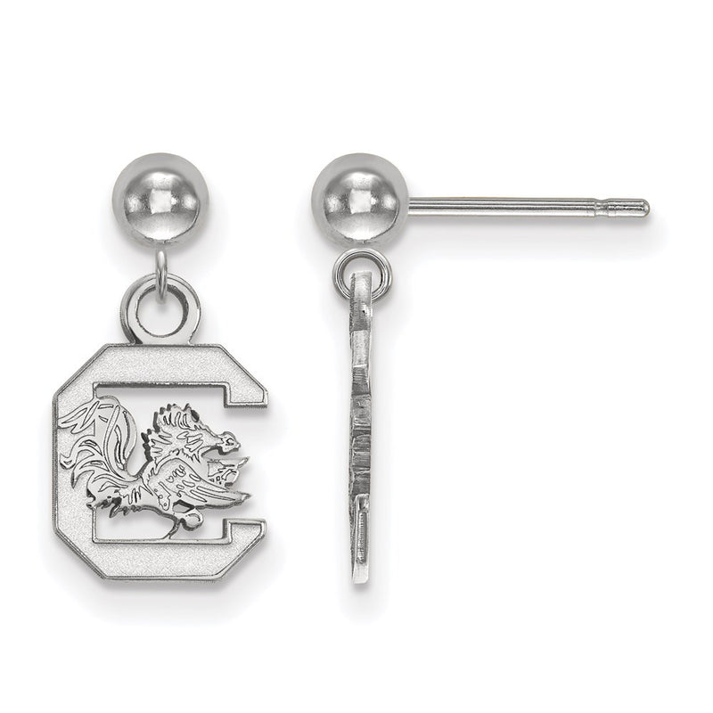 Sterling Silver Rhodium Plated Logoart University Of South Carolina Dangle Ball Post Earrings