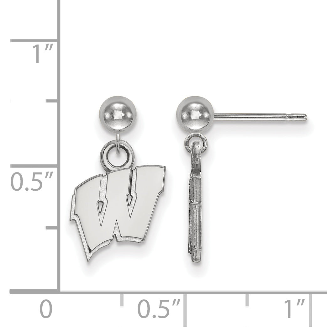 14K White Gold Logoart University Of Wisconsin Letter W Dangle Ball Post Earrings