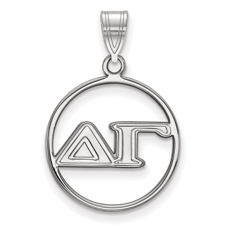Sterling Silver Rhodium Plated Logoart Delta Gamma Sorority Greek Letters Medium Circle Pendant