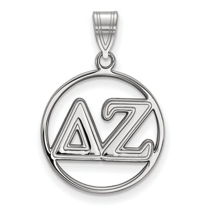 Sterling Silver Rhodium Plated Logoart Delta Zeta Sorority Greek Letters Medium Circle Pendant