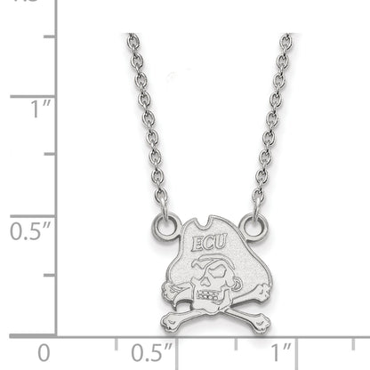 Sterling Silver Rhodium Plated Logoart East Carolina University Pirate Small Pendant 18 Inch Necklace