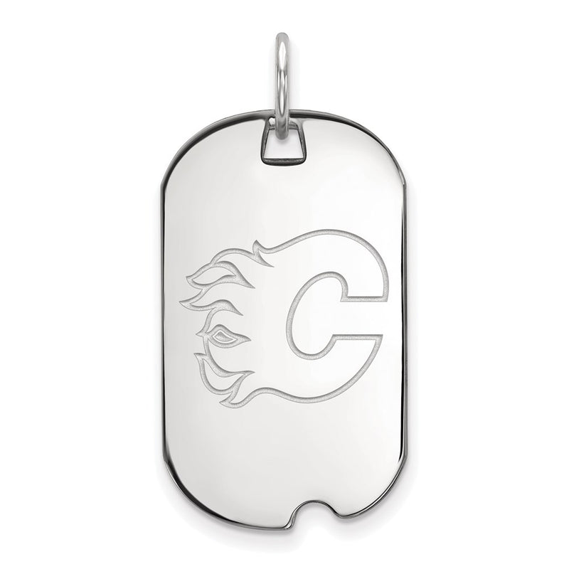 Sterling Silver Rhodium Plated Nhl Logoart Calgary Flames Small Dog Tag Pendant